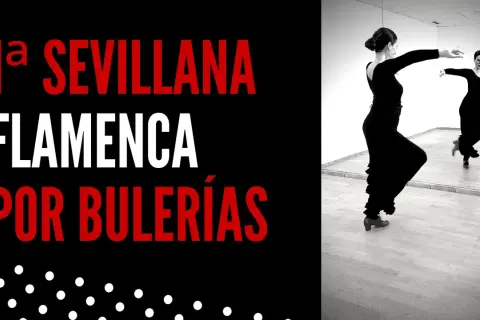 Mujer bailando flamenco por bulerías en un estudio.