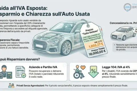 Guida all'IVA esposta: auto usate con IVA 22% inclusa. Scopri come si calcola l'IVA al 4% per disabili (Legge 104) e per aziende.