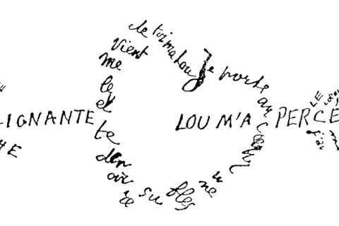 Poème calligramme de Guillaume Apollinaire, "La Loreley", formant un cercle de mots.