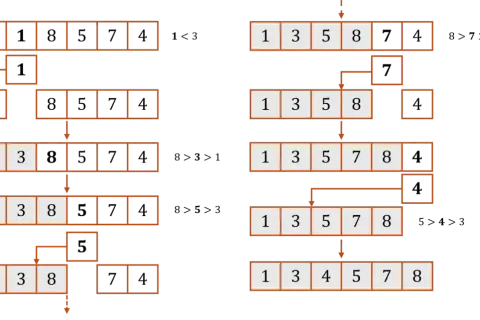 Illustration du tri par insertion en Python : étapes montrant comment les éléments sont insérés dans une liste triée.