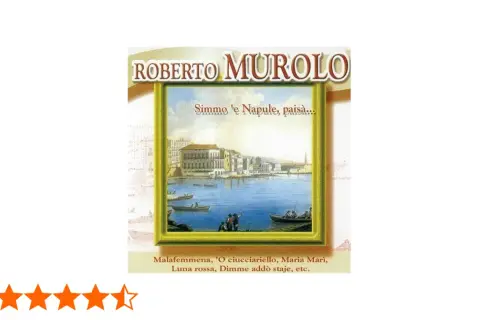 Copertina album "Simmo 'e Napule, paisà..." di Roberto Murolo, con un dipinto di Napoli e le sue canzoni.