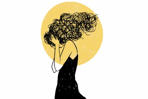 Una figura stilizzata con capelli aggrovigliati, che copre il viso, immersa nelle **fasi di chi lascia**.