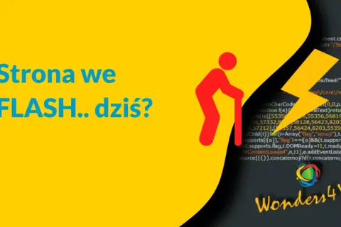 Strona we FLASH.. dziś? z ikoną staruszka i błyskawicą, sugerująca koniec ery flash animation.