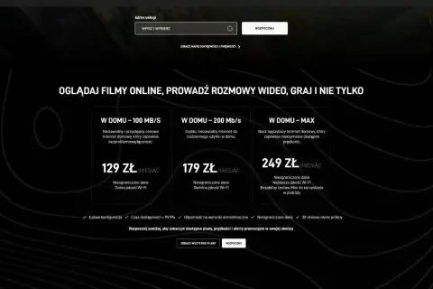 Oferta internetu domowego. Sprawdź plany 100, 200 Mb/s i MAX. Szybki internet, idealny do streamingu i gier, jak Starlink.