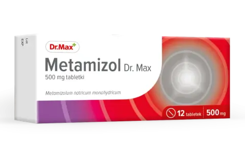Opakowanie leku Metamizol Dr. Max 500 mg, zawierające 12 tabletek.