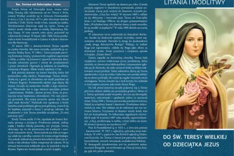 Litania do św. Teresy od Dzieciątka Jezus. Święta Teresa z Avila, zwana Małą Tereską, na obrazie trzyma krucyfiks i róże.