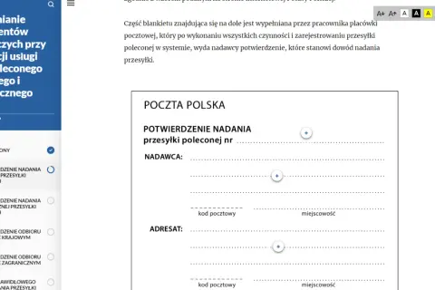 Formularz "Potwierdzenie nadania przesyłki poleconej" Poczty Polskiej. Wypełniany przez pracownika poczty, stanowi dowód nadania.