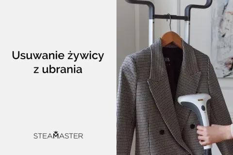 Jak usunąć żywicę z czarnego ubrania? Parownica Steamaster pomoże odświeżyć marynarkę.