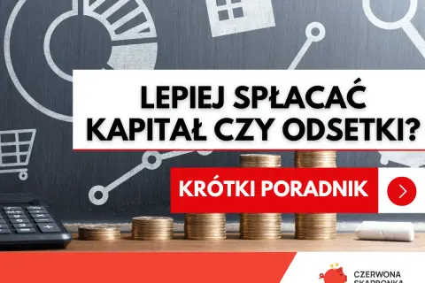 Krótki poradnik: co lepiej spłacać kapitał czy odsetki? Stosy monet, kalkulator i wykresy na tablicy sugerują finansowe rozważania.