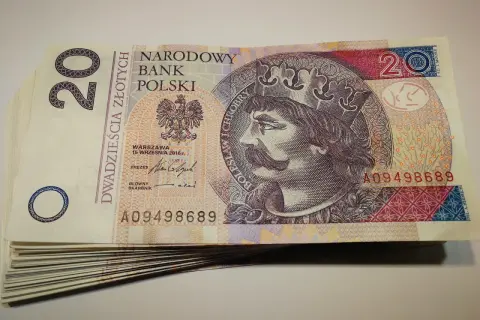 Stos dwudziestozłotowych banknotów z wizerunkiem króla. Szukasz banku, który nie sprawdza KRD?