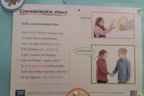 Wierszyk na dzień przyjaciela o czarodziejskich słowach: proszę, dziękuję, przepraszam. Dzieci uczą się dobrych manier.