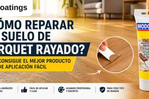 ¿Cómo quitar rayones del parquet? Muestra un producto para reparar suelos de madera rayados, fácil de aplicar y con acabado profesional.