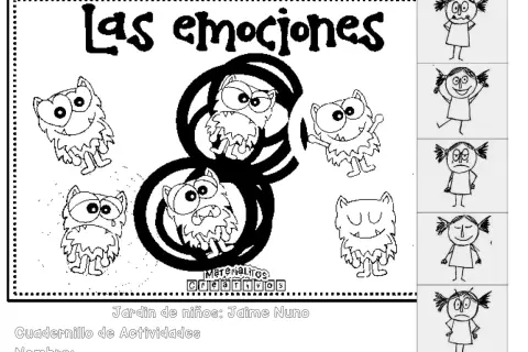 Fichas cuaderno de emociones para imprimir con divertidos monstruos y niñas expresando diferentes sentimientos.