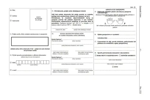 Formularz paszportowy. Sekcja 18 pyta o sposób potwierdzenia tożsamości i obywatelstwa, czy do rzymu potrzebny jest paszport, czy dowód osobisty.
