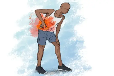Un coureur souffre d'un point de côté pendant sa course, une douleur vive qui l'oblige à s'arrêter.