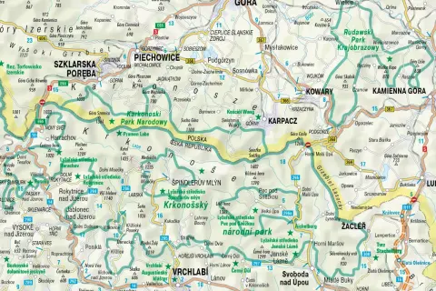 Eine detaillierte **Riesengebirge Karte** mit vielen Ortschaften, Nationalparks und Skigebieten.