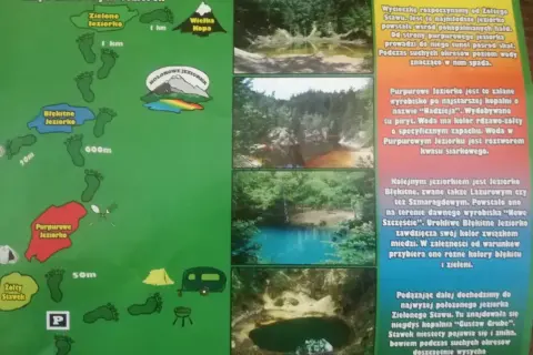 Kolorowe jeziorka: mapa szlaku przez Purpurowe, Błękitne i Zielone Jeziorko.