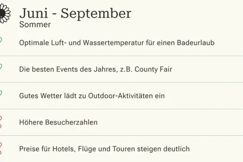 Juni-September: Sommer in L.A. mit optimalem Wetter für Badeurlaub & Events. Nachteile: mehr Besucher, höhere Preise. Beste Reisezeit für L.A.