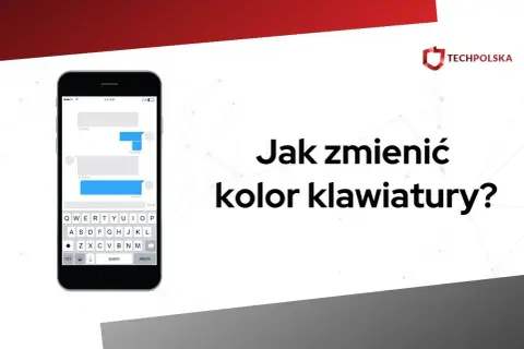 Telefon z klawiaturą ekranową, na której widać tekst "Jak zmienić kolor klawiatury?".