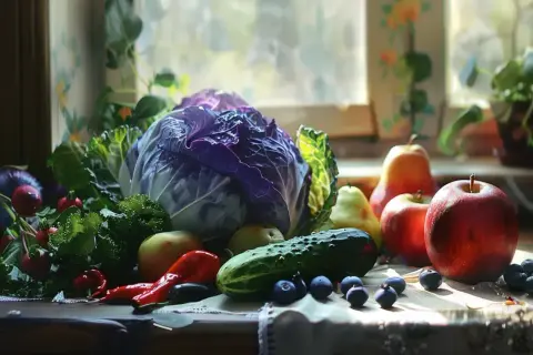 Świeże warzywa i owoce na parapecie. Zdrowa dieta to klucz, jak obniżyć kreatyninę.