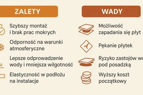 Taras wentylowany wady: zapadanie się płyt, pękanie, zastój wody. Wyższy koszt początkowy.