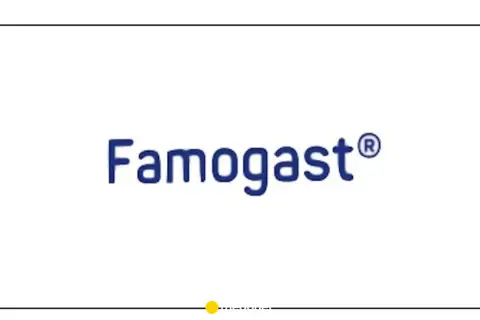 Niebieski napis Famogast® na białym tle.