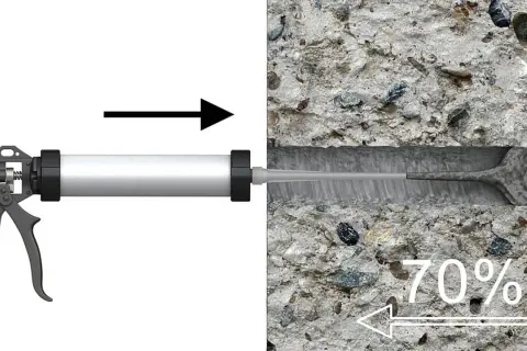 Pistolet do kotwy chemicznej aplikuje masę do otworu w betonie.