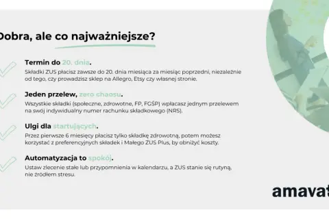 ZUS to nie problem! Płacisz do 20. dnia, jednym przelewem. Ulgi dla startujących i automatyzacja sprawią, że dobrowolny ZUS stanie się rutyną.