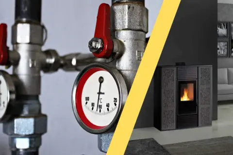 Schema corretto montaggio tubi stufa a pellet: termometro e valvole per un impianto efficiente.