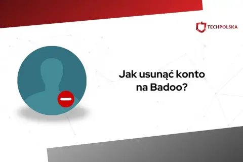 Ikona profilu z czerwonym znakiem minus. Tekst: "Jak usunąć konto na Badoo?".