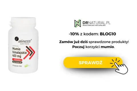 Opakowanie suplementu diety Aliness Mumio himalajskie 400 mg. Poczuj korzyści mumio, zamawiając już dziś!