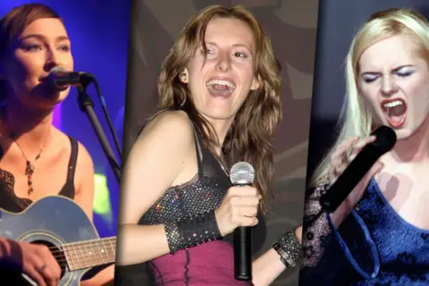 Trzy wokalistki Varius Manx: Kasia Stankiewicz, Anita Lipnicka i Monika Kuszyńska w akcji na scenie.