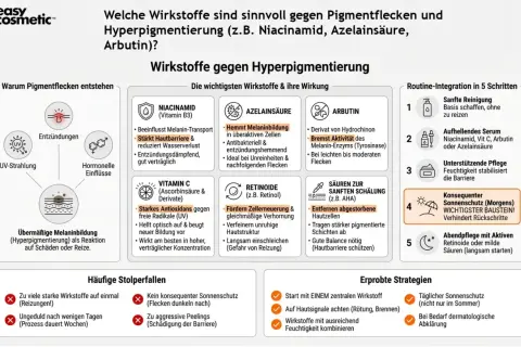 Arbutin hemmt die Melaninbildung und ist ein Derivat von Hydrochinon. Es bremst die Aktivität von Melanin-Enzymen und hilft bei leichten bis moderaten Flecken.