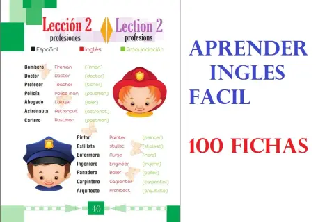 Fichas de inglés para primaria: Lección 2 de profesiones. Aprende vocabulario fácil con 100 fichas.