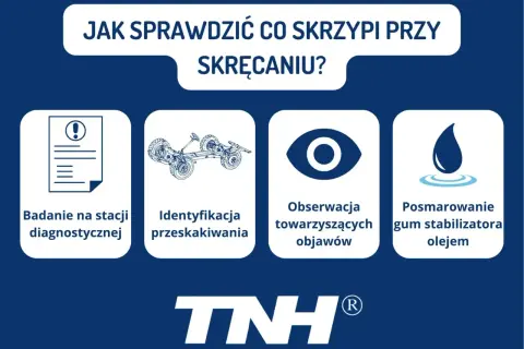 Jak sprawdzić, co skrzypi przy skręcaniu? Poradnik: badanie diagnostyczne, identyfikacja przeskakiwania, obserwacja objawów, smarowanie gum stabilizatora olejem.