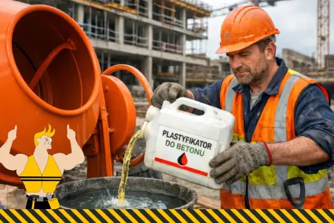 Budowlaniec dodaje plastyfikator do betonu. Zastanawiasz się, ile plastyfikatora na worek cementu? Sprawdź instrukcję!