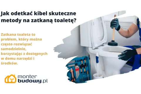 Zatkany kibel na amen? Hydraulik z przepychaczem walczy z problemem. Obok skrzynka z narzędziami.