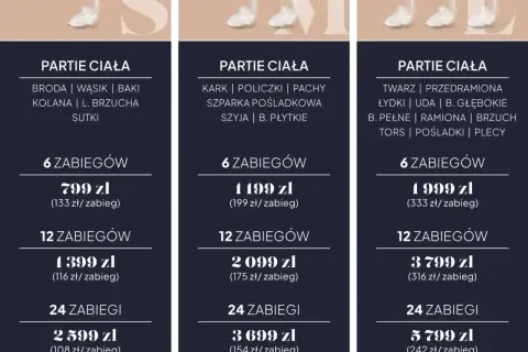 Cennik depilacji laserowej: pakiety na różne partie ciała, od 799 zł za 6 zabiegów. Wybierz najlepszą depilacja laserowa cena dla siebie.