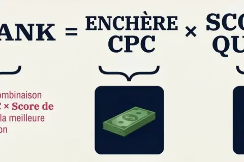 Comprendre comment fonctionne Google Ads : l'Ad Rank est le résultat de l'enchère CPC multipliée par le Score de Qualité. La meilleure combinaison assure la meilleure position.
