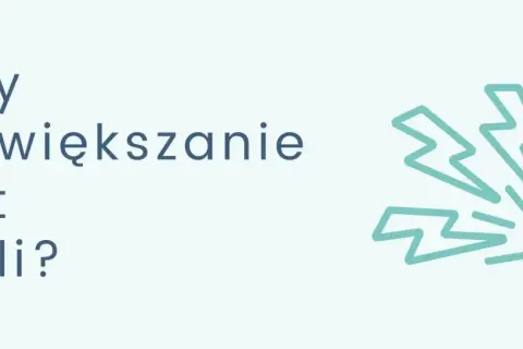 Niebieski tekst "Czy powiększanie ust boli?" obok grafiki błyskawic.