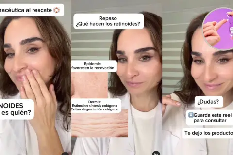 Farmacéutica explica beneficios de retinoides, incluyendo el acetato de retinilo, para la piel. Muestra cómo actúan en epidermis y dermis.