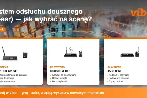 Trzy zestawy słuchawek odsłuchowych scenicznych: MEI 1000 G2 SET, U508 IEM HP i U508 IEM. Poradnik wyboru sprzętu na scenę.