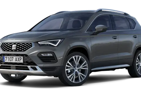 Szary Seat Ateca z widocznymi felgami i tablicą rejestracyjną. Sprawdź seat ateca wymiary, by poznać jego gabaryty.
