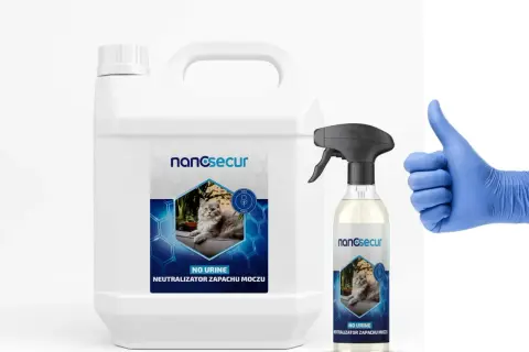 Skuteczny sposób, jak pozbyć się zapachu kociego moczu. Zestaw Nanosecur: duży kanister i atomizer. Kciuk w górę!