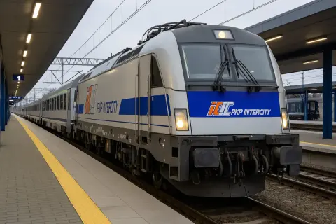 Nowoczesny pociąg PKP Intercity gotowy do podróży. Pociągi międzynarodowe z Polski czekają na pasażerów.