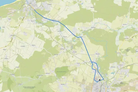 Mapa pokazuje trasy rowerowe Słupsk i okolic, łączące miasto z Ustką i innymi miejscowościami.