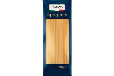 Opakowanie makaronu spaghetti marki Italiamo z Lidla. Idealny wybór dla osób szukających makaronu bezglutenowego.