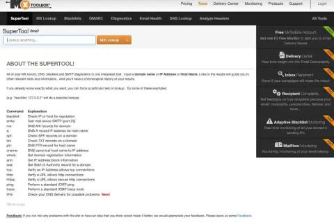 Narzędzie SuperTool do sprawdzania listy rbl, DNS, reputacji IP i innych.