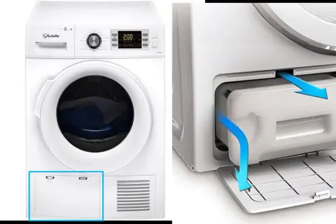 Sèche linge Vedette. Le filtre à condensation est retiré, peut-être que le sèche linge ne chauffe plus à cause de cela.