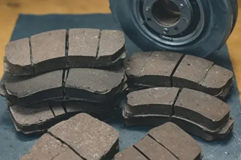 Piles de plaquettes de frein neuves, prêtes à être installées. Chaque roue de voiture utilise généralement deux plaquettes.